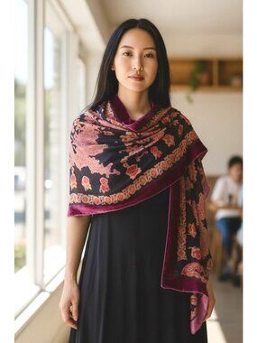 Vintage Long Scarf Burnout Velvet Fashion Scarf